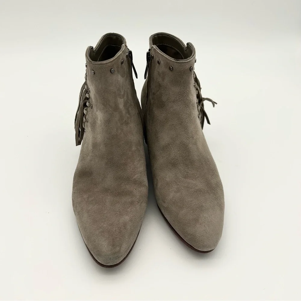 Sam Edelman - Women's Studded Fringe Suede Ankle Boots/ Thick Heels/ Bootie - Picture 8 of 16